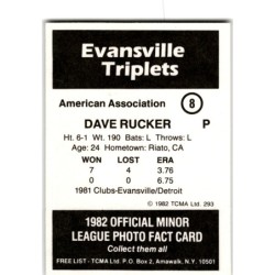 IP Autograph 1982  TCMA Evansville Triplets 8 Dave Rucker