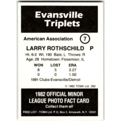 IP Autograph 1982  TCMA Evansville Triplets 7 Larry Rothschild