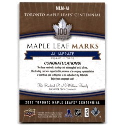 2017-18 Upper Deck Toronto Maple Leafs Centennial Marks Autographs MLM-AI AL IAFRATE