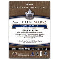 2017-18 Upper Deck Toronto Maple Leafs Centennial Marks Autographs MLM-AL ALYN MCCAULEY