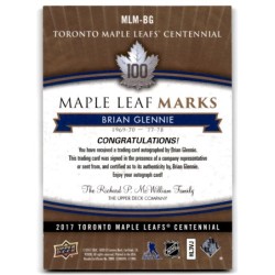 2017-18 Upper Deck Toronto Maple Leafs Centennial Marks Autographs MLM-BG BRIAN GLENNIE