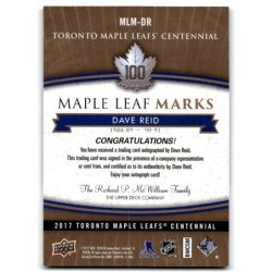 2017-18 Upper Deck Toronto Maple Leafs Centennial Marks Autographs MLM-DR DAVE REID