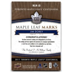 2017-18 Upper Deck Toronto Maple Leafs Centennial Marks Autographs MLM-JD JIM DOREY