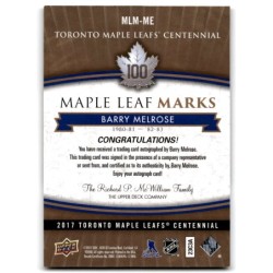 2017-18 Upper Deck Toronto Maple Leafs Centennial Marks Autographs MLM-ME BARRY MELROSE