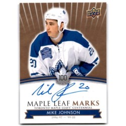 2017-18 Upper Deck Toronto Maple Leafs Centennial Marks Autographs MLM-MJ MIKE JOHNSON